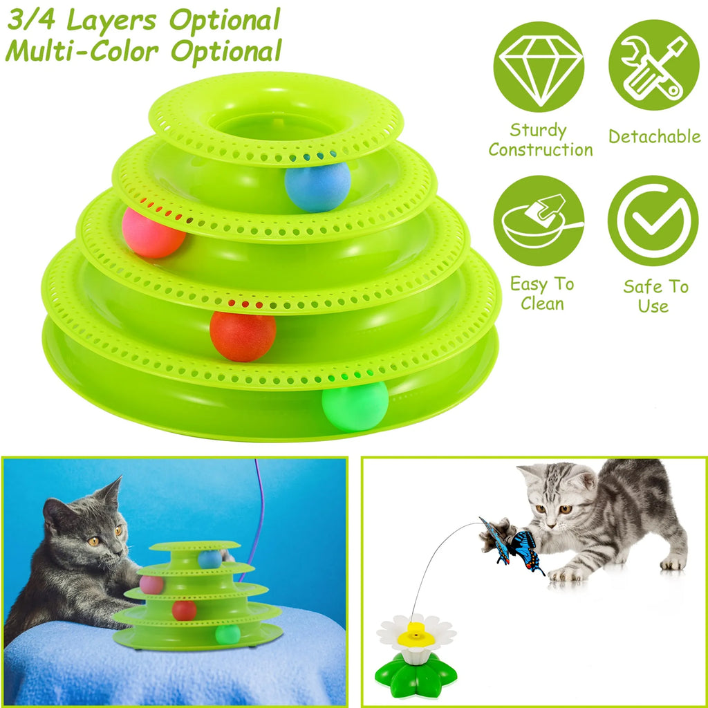 Cat Track Tower Toys 4-Layer Ball Track Interactive Cat Toys