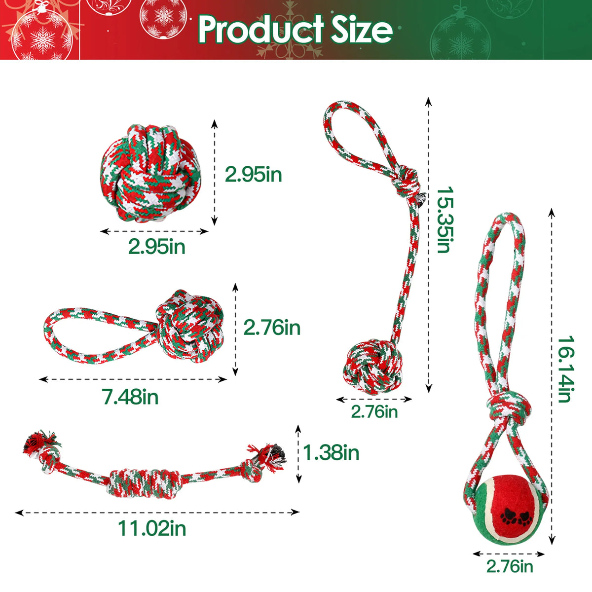 5Pcs Christmas Dog Rope Chew Toys Dog Interactive Toys Set